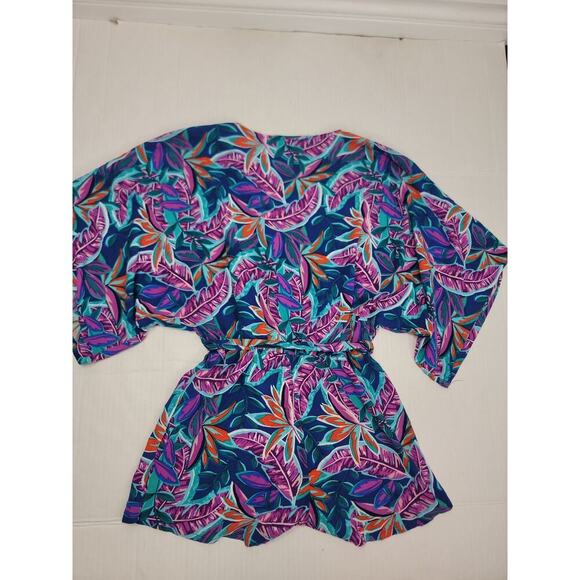 Lulus Tropical Romper Womens Sz Small V Neck Short Kimono Sleeve Hawaii Resort - Picture 10 of 11